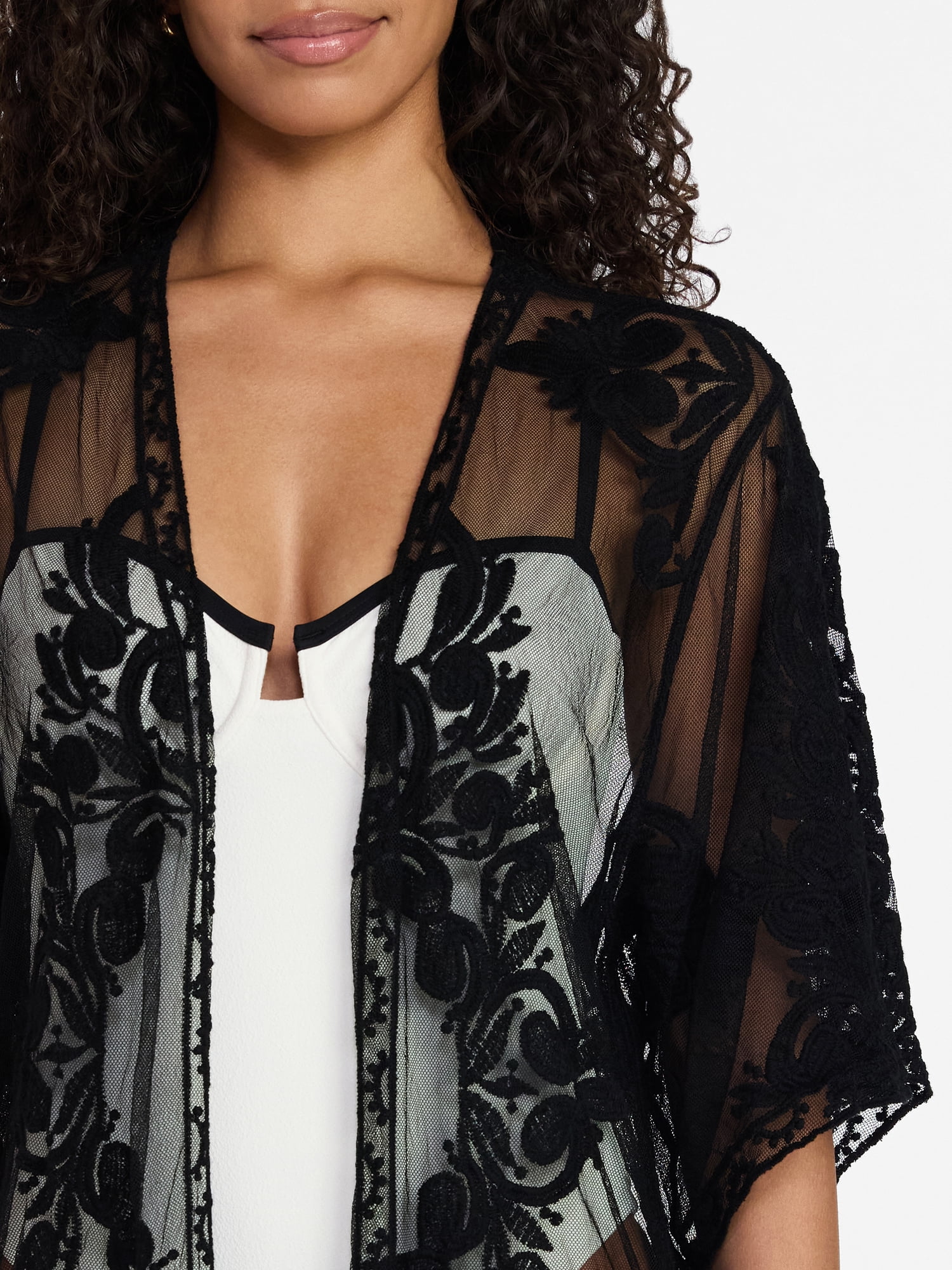 Time and Tru Women's Lace Coverup, Sizes L/XL, Black Soot