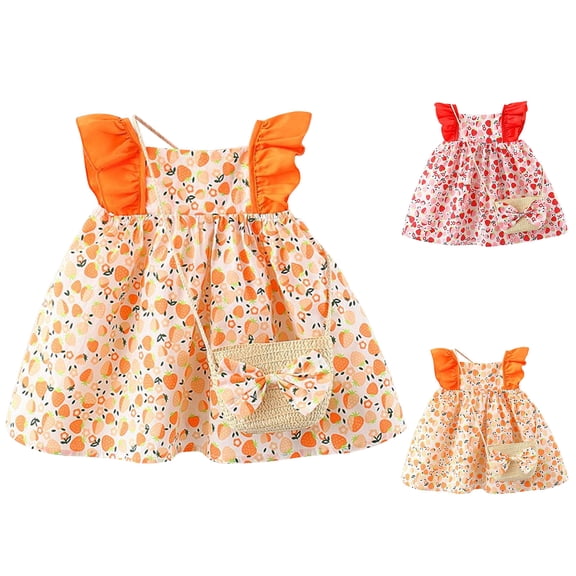 YHAJDS Baby Girl Sleeveless Floral Print Dress With Bow Kids Summer Sundress Set
