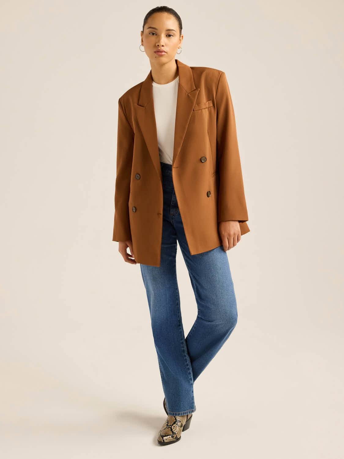 Scoop Women's and Women's Plus Crepe Slouchy Double Breasted Blazer, Sizes XS-4X