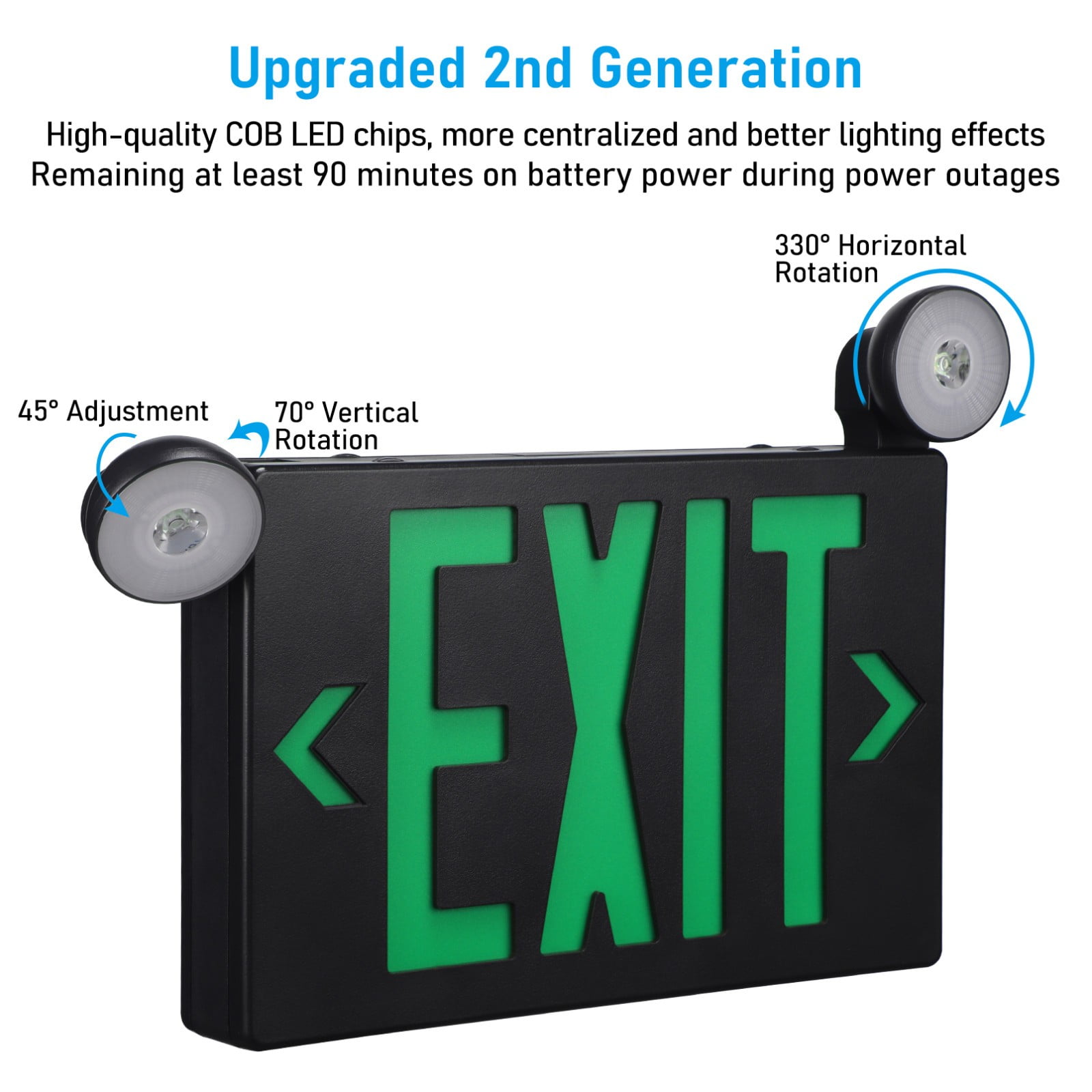 8 Pack Green LED Exit Sign Emergency Lights, Double Face, UL 924 Combo Exit Light, Two Adjustable Head Emergency Exit Light, Backup Battery for Business, Commercial, Black