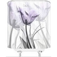 thumbnail image 2 of X-ray Floral Shower Curtain Tulip Purple Flower Grey Leaf Nature Modern Romance Creative White Fabric Bath Curtains Bathroom Polyester with Plastic Hooks 60x71 Inch, 2 of 5