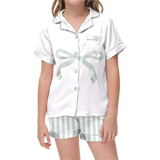 Ensemble de Pyjama Rayé pour Filles Haut à Manches Courtes et Shorts Confortable pour Tout-Petits et Enfants