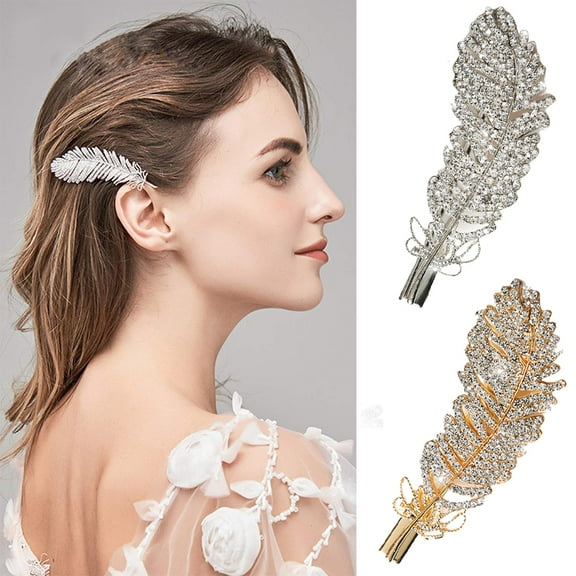 Visland 4PCS Feather Shape Hair Clip, Fashion Shiny Sparkling Rhinestone Alloy Hair Pin Claw Hair Barrettes Accessories for Women Wedding Birthday Valentines Day Gifts
