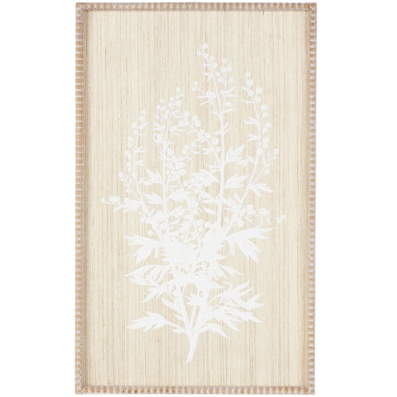 15" x 24" Textured Floral Framed Wall Art with White Painted Accents and Beaded Frame, by DecMode