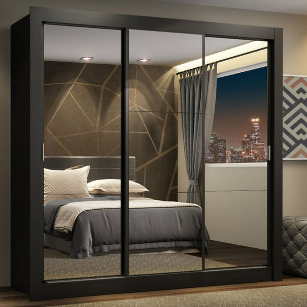 Ropero Closet Madesa Lyon Plus 3 Puertas Con Espejo Negro