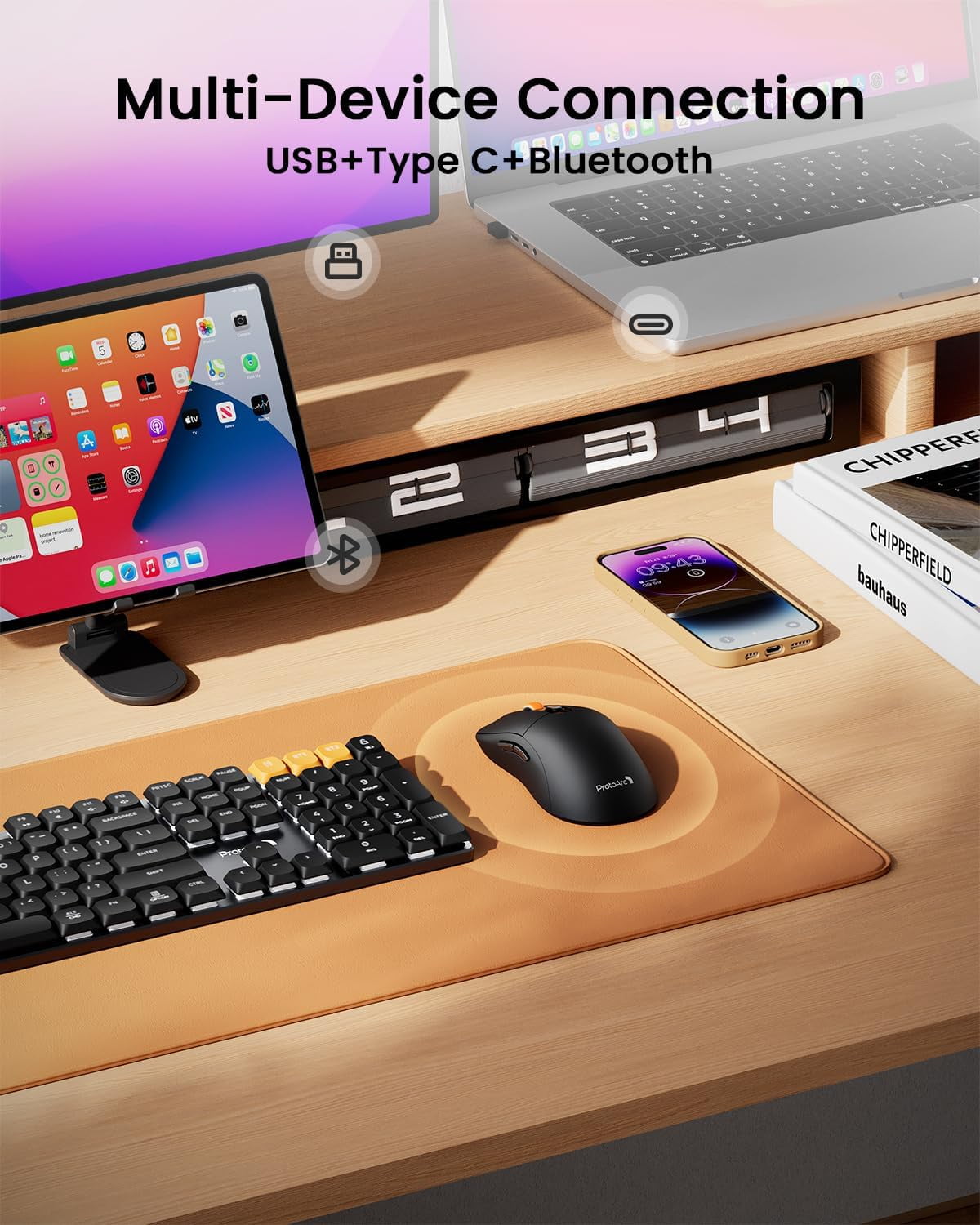 Bluetooth Wireless Mouse for MacBook Pro/Air, USB C Mouse, EM15 Rechargeable Compact Portable Mice for Laptop, iPad, Tablet, Chromebook-Black