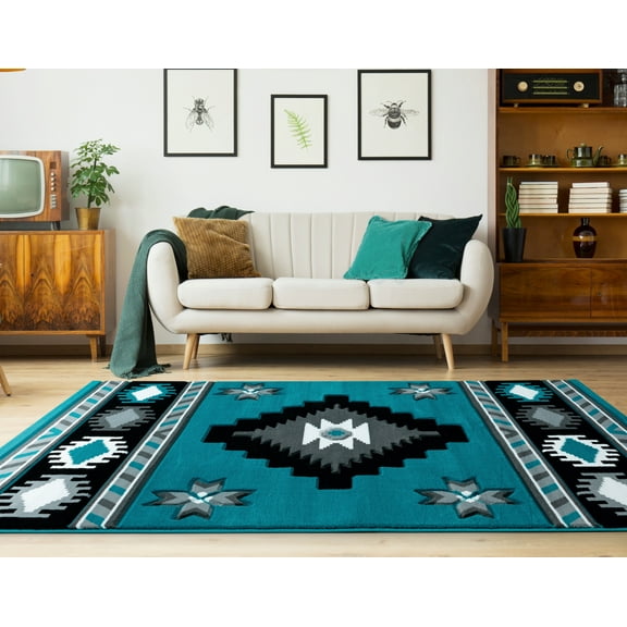 United Weavers Drachma Volos Southwestern Geometric Area Rug, Turquoise, 5'3" x 7'6"