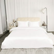 Unique Bargains Satin Duvet Cover Set of 3 with 2 Pillowcase Queen Cream White
