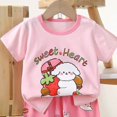 thumbnail image 5 of Amidoa Girls Summer Outfits 2 Piece Print Cute T Shirt Short Sleeve Top and Casual Shorts Kids Clothing Sets,Multicolor Size 1, 5 of 5