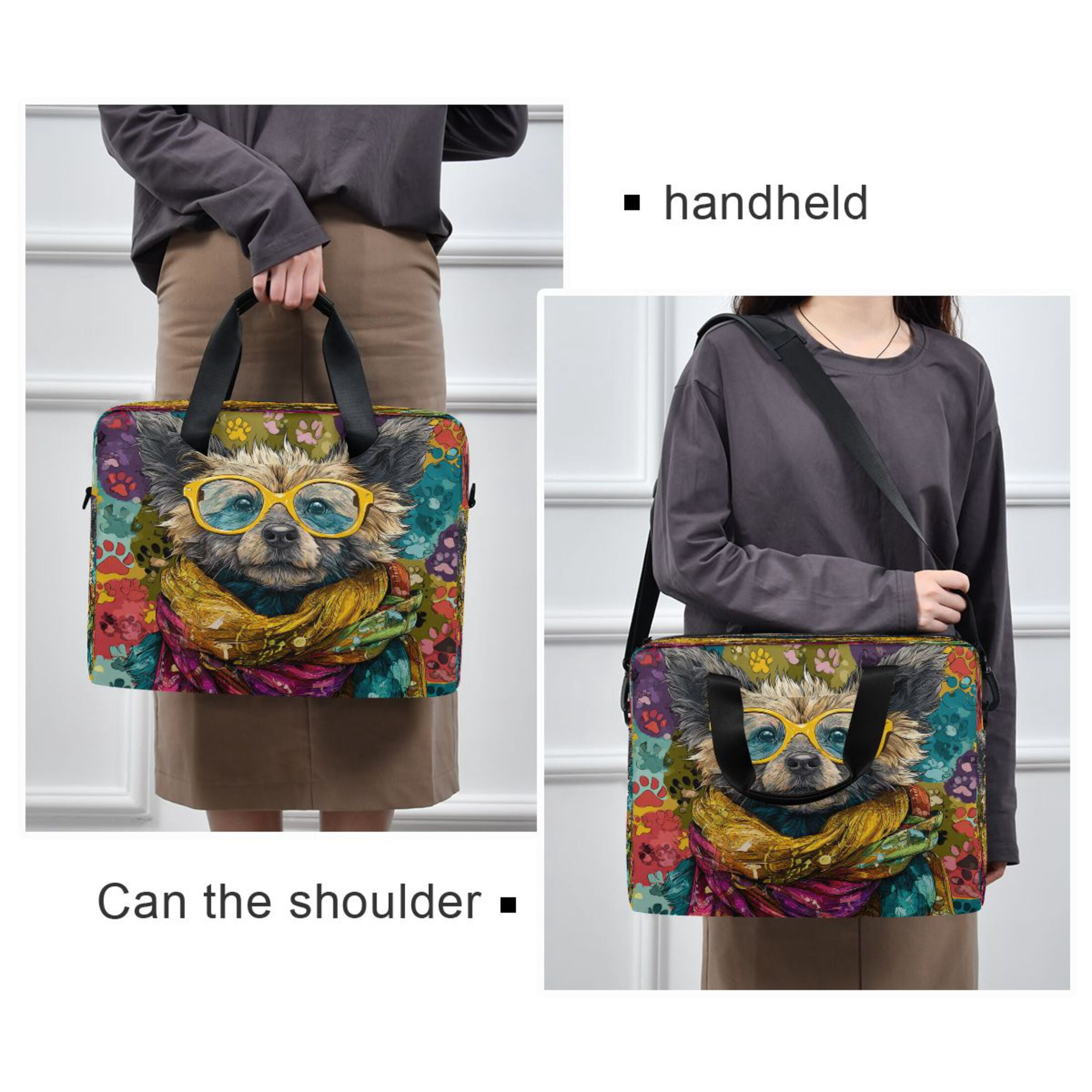 16" Laptop Tote Bag Laptop Sleeve Case Computer Briefcase for Work & Travel Dog Wearing Yellow Glasses