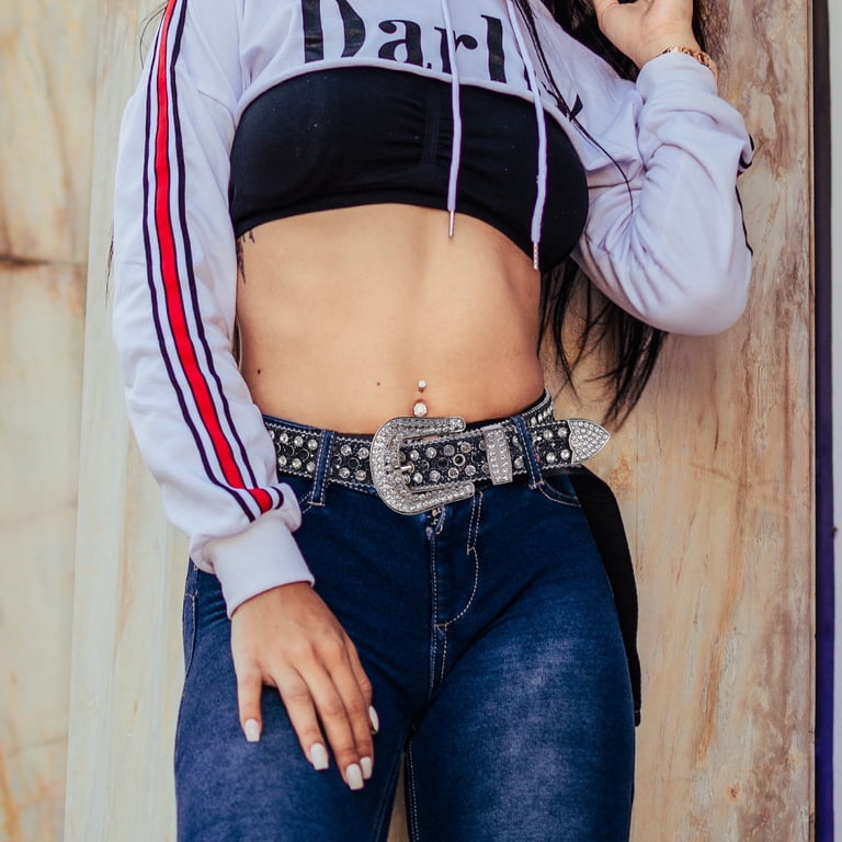Rhinestone Belt Western Cowboy Cowgirl Studded Waist Belt for Jeans Tengmei Rhinestone Belt for Men Women Western Cowboy Cowgirl  main image 2
