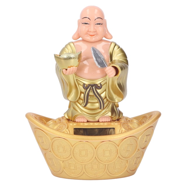 Estatua de Buda Maitreya de la suerte con energía solar, figura del dios solar de la riqueza, decoración para el hogar, accesorios de escritorio, oro