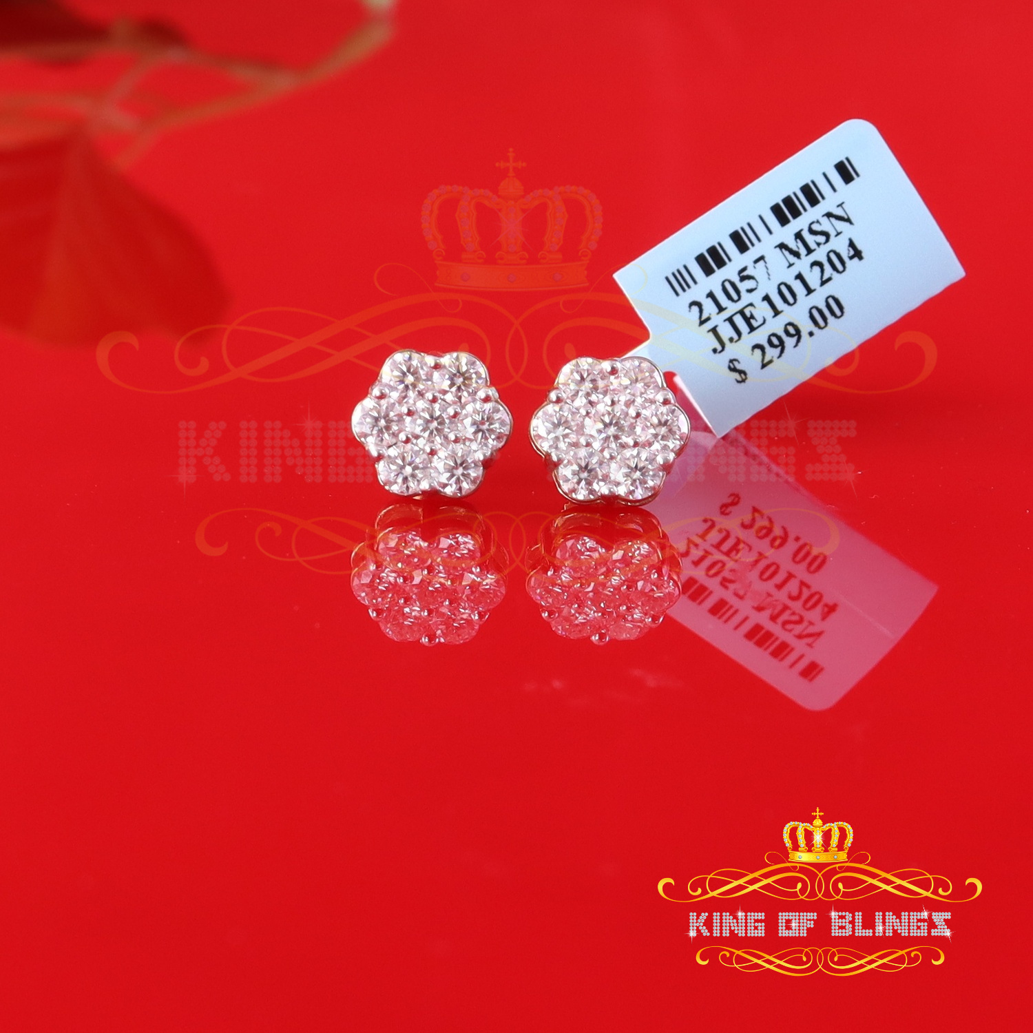 King of Bling's Men's/Womens 925 Silver Yellow 1.66ct VVS 'D' Moissanite Floral Stud Earrings