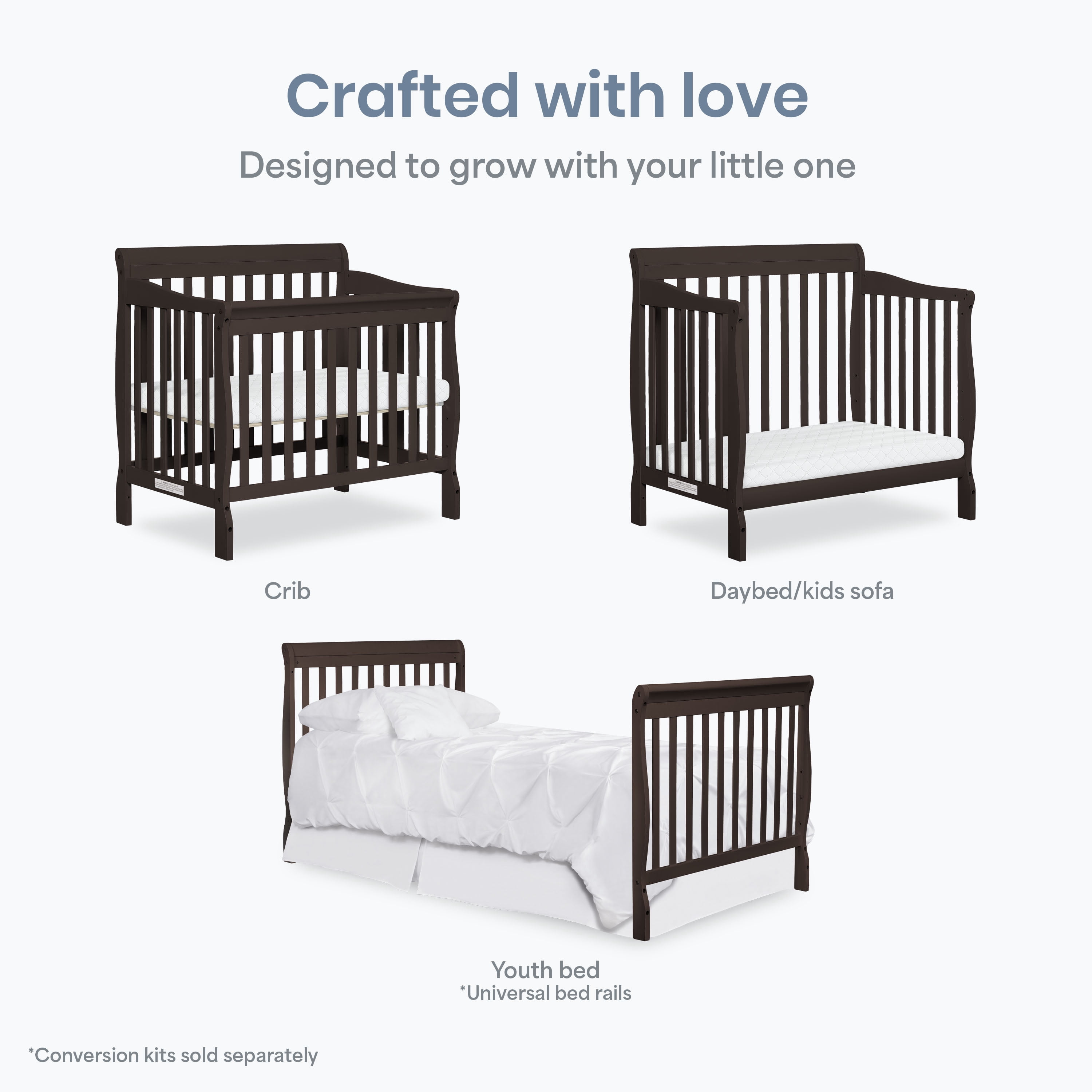 Dream On Me Aden 4-in-1 Convertible Mini Crib In Chocolate Chip, Greenguard Gold Certified