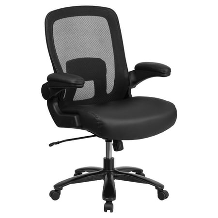 Flash Furniture Hercules Series Big Tall Mesh Executive Swivel Chair With Leather Seat Adjustable Lumbar And Flip Up Arms