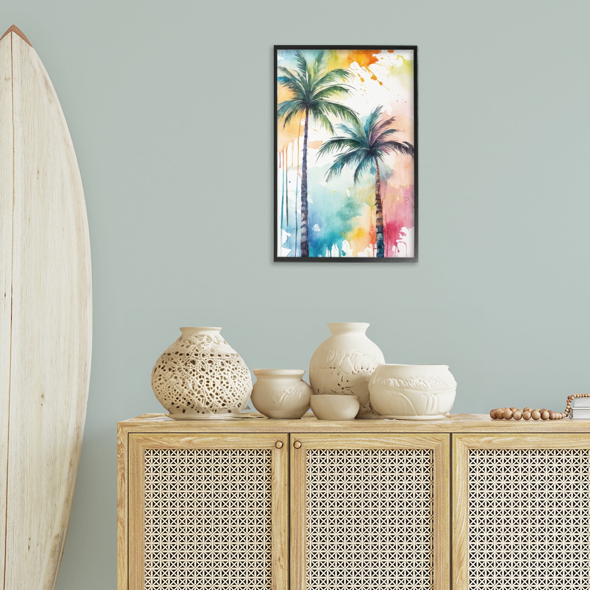 Stupell Industries Paint Splash Palms Botanical & Floral Painting Black Framed Art Print Wall Art, 16 x 24
