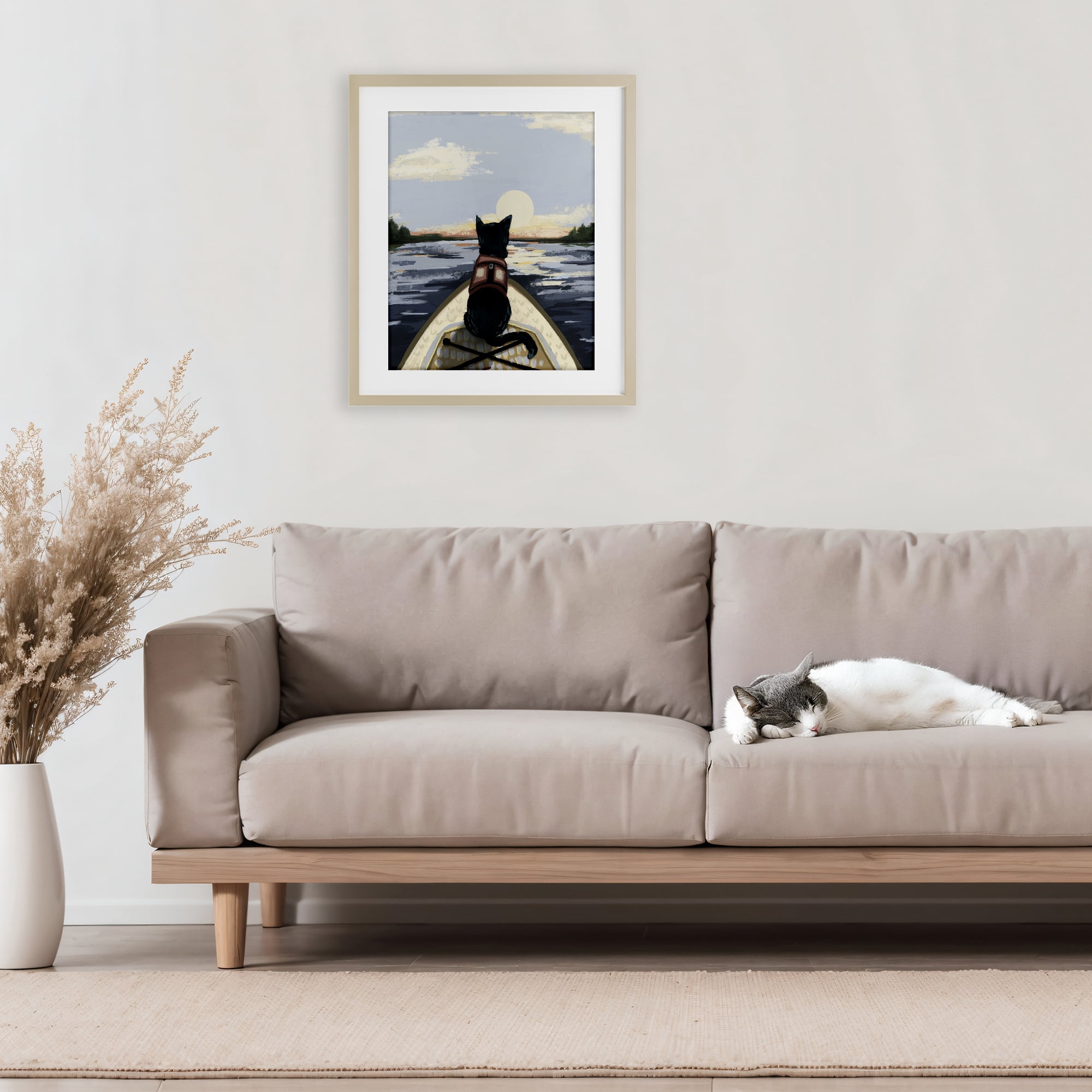 Stupell Industries Peaceful Cat Viewing Lake Birch Framed Print Under Glass, design by Denise Bartkus