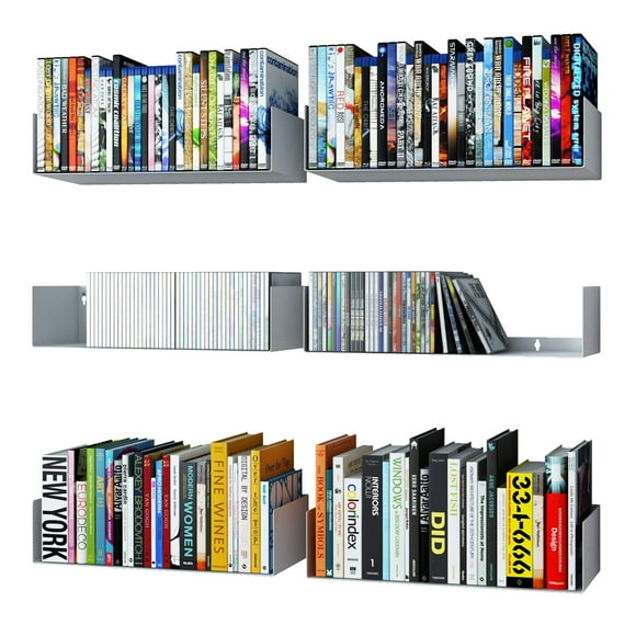 Wallniture Bali - Estantes flotantes en forma de U para pared, estantes de almacenamiento para CD, DVD y estantería de metal, color blanco, juego de 6