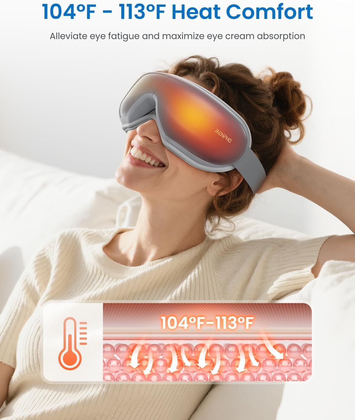 RENPHO Eye Massager with Heat & Vibration – 5 Massage Modes, Bluetooth  Music, Adjustable Headband, USB Rechargeable