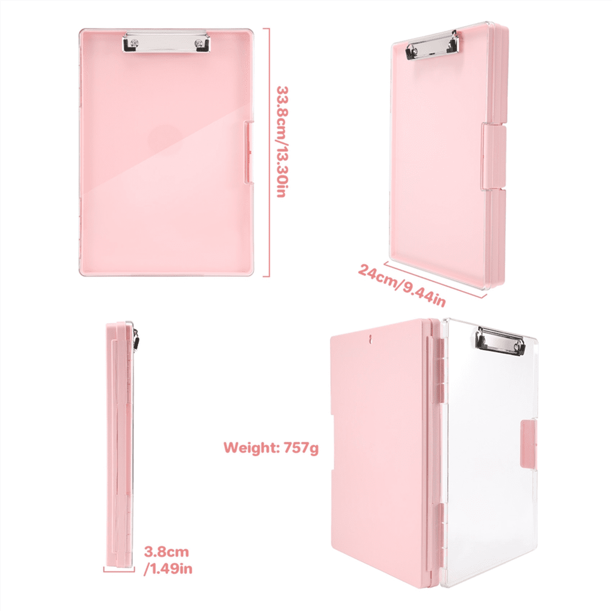 1 * A4 clipboard with storage space-Pink