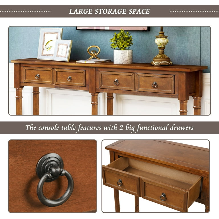 Tall Console Table with 2 Big Drawers and Bottom Shelf SEGMART