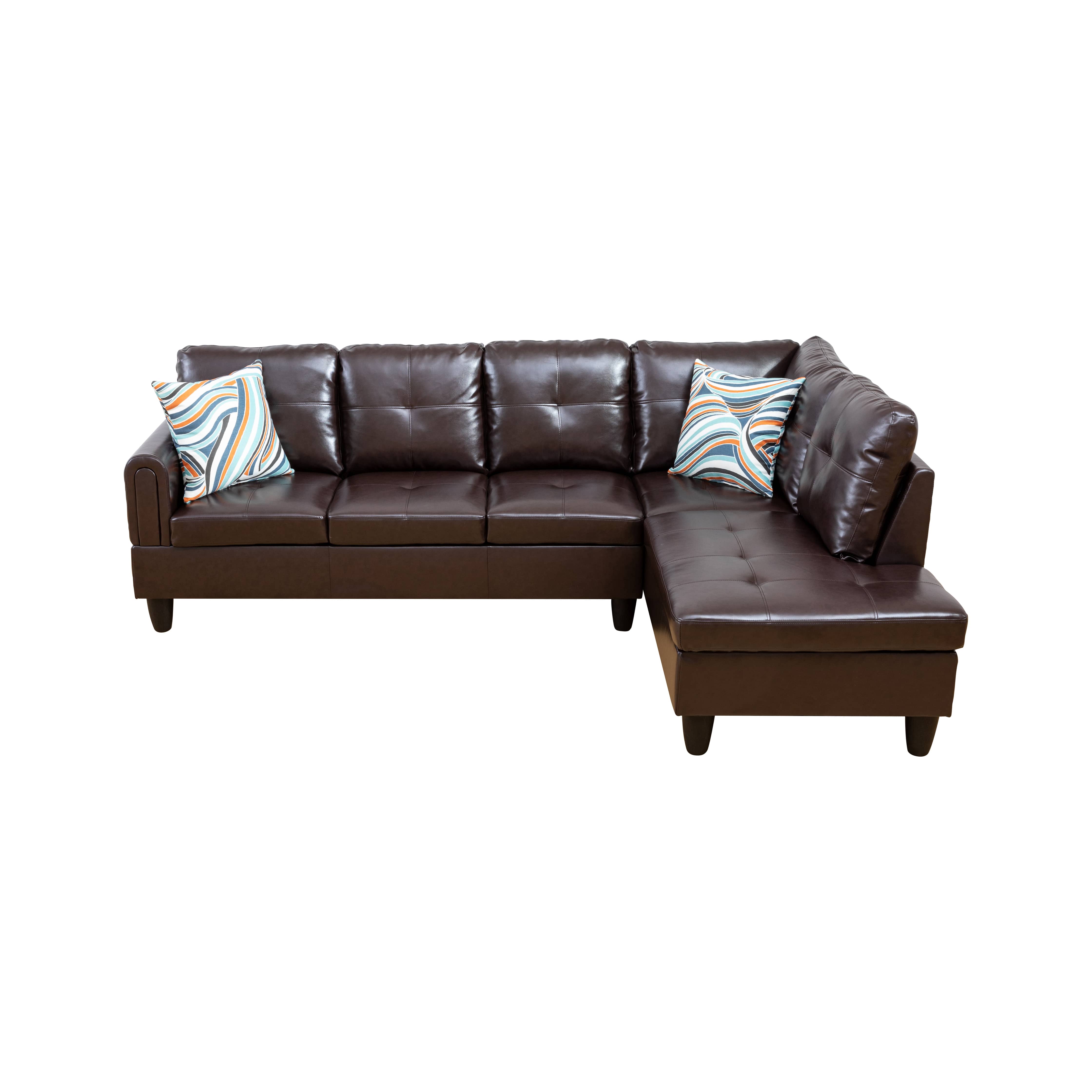 MAYEERTY 97" Modern 3-Piece Faux Leather Upholstery Sectional Couch for Living Room，Brown