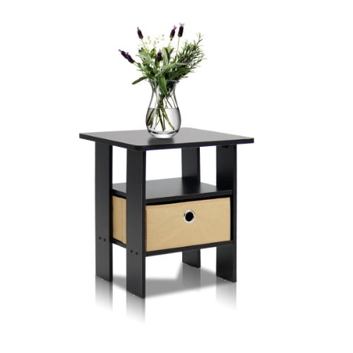 Furinno 11157EX/BR End Table Bedroom Night Stand w/Bin Drawer, Espresso/Brown