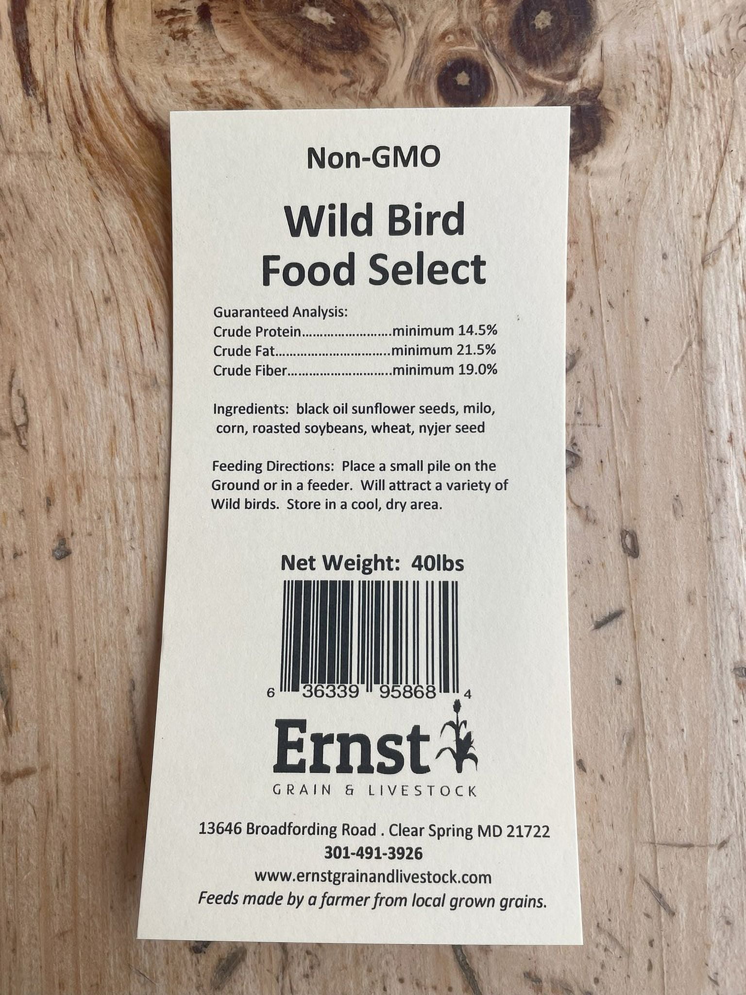 Ernst Grain & Livestock Wild Bird Food Select, Non-GMO – Made with Black Oil Sunflowers, Nyjer Seed, and Other Non-GMO Grains
