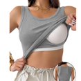 thumbnail image 3 of Wevis Women's Ribbed Tank Top with Built-in Bra, Scoop Neck Fitted Cami for Summer - GRAY_M, 3 of 5