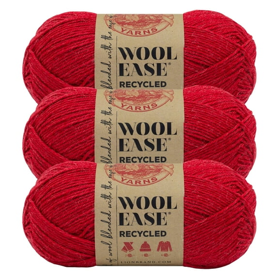 Lion Brand Yarn Wool-Ease Recycled Red Medium Recycled Acrylic, Recycled Wool Red Yarn 3 Pack