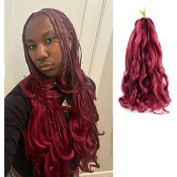 SHILIU-Burgundy French Curl Braiding Hair 12Inch 5Packs French Curl Crochet Braids Short Curly Crochet Bouncy Synthetic knotless Braid Extensions(BUG, 12inch)