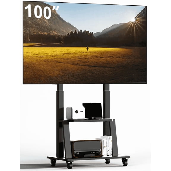 Mobile TV Cart Rolling TV Stand for 42- 100 inch Television Heavy Duty Portable TV Stand on Wheels, Height Adjustment, Holds Up to 180 LBS, Vesa 200×200-900×600mm