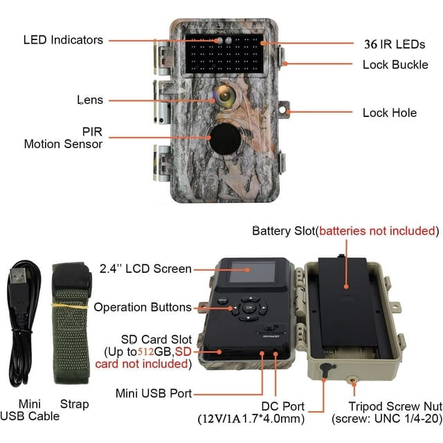 BlazeVideo Hunting Trail Camera BV252GRAY 64MP 1296P Night Vision Motion Activated 1-Pack
