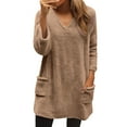 thumbnail image 3 of Craaazy Women's Solid Color V Neck Lightweight Fuzzy Long Sleeve Tops Gifts, 3 of 9