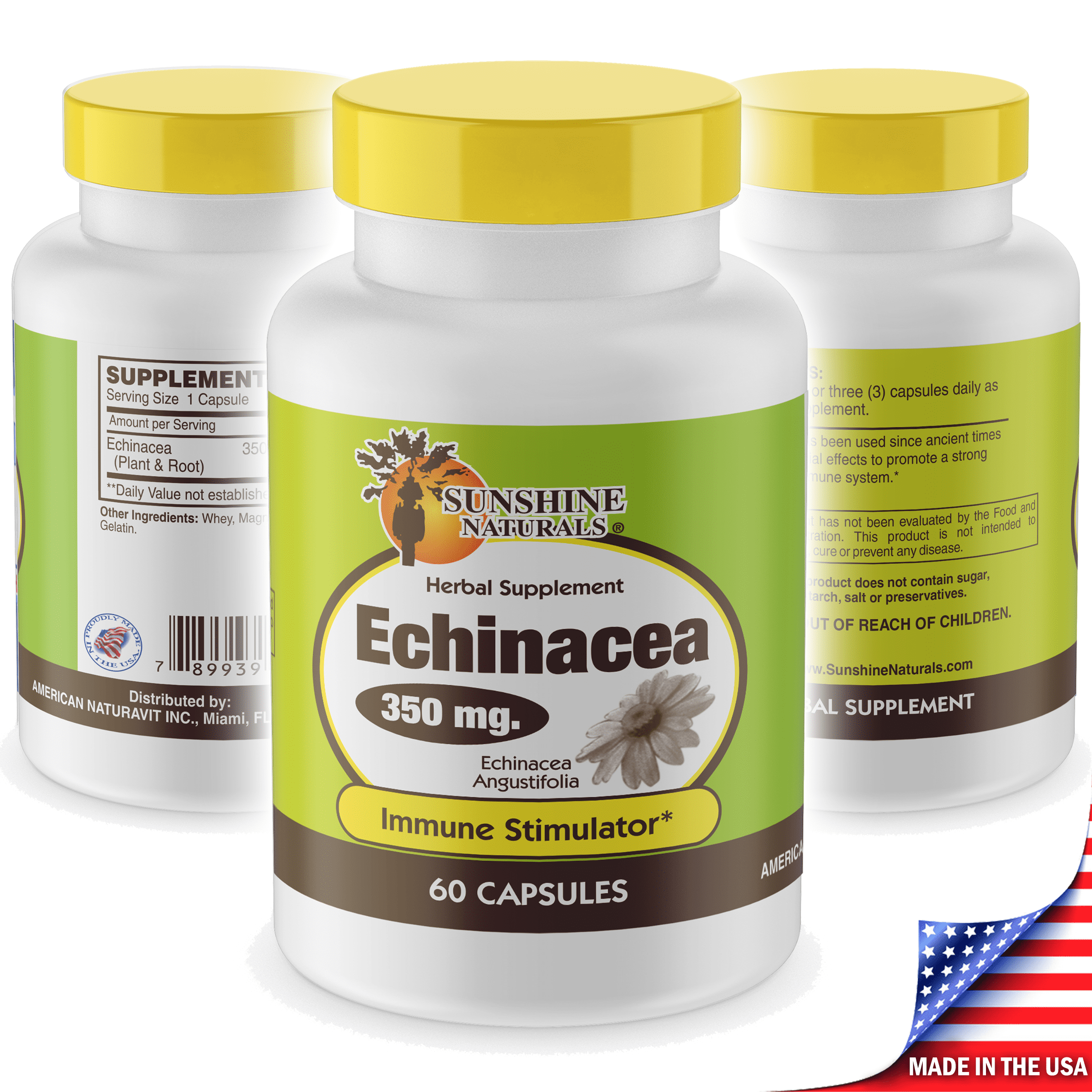Sunshine Naturals Echinacea Herbal Supplement for Immune Support, 60 Capsules