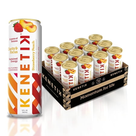 KENETIK Caffeine-Free Focus Drink – Brain Fuel for Mental Clarity and Cognitive Endurance, Sugar-Free, Bioidentical Ketones (D-BHB), 12oz – 12 Pack, Strawberry Peach