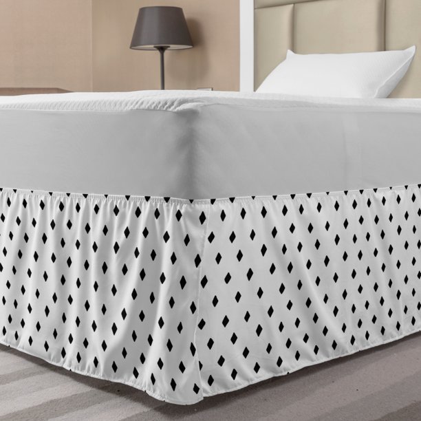 Black and White Bed Skirt, Simplistic Monotone Geometric Pattern with
