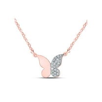10kt Rose Gold Womens Round Diamond Butterfly Necklace 1/8 Cttw