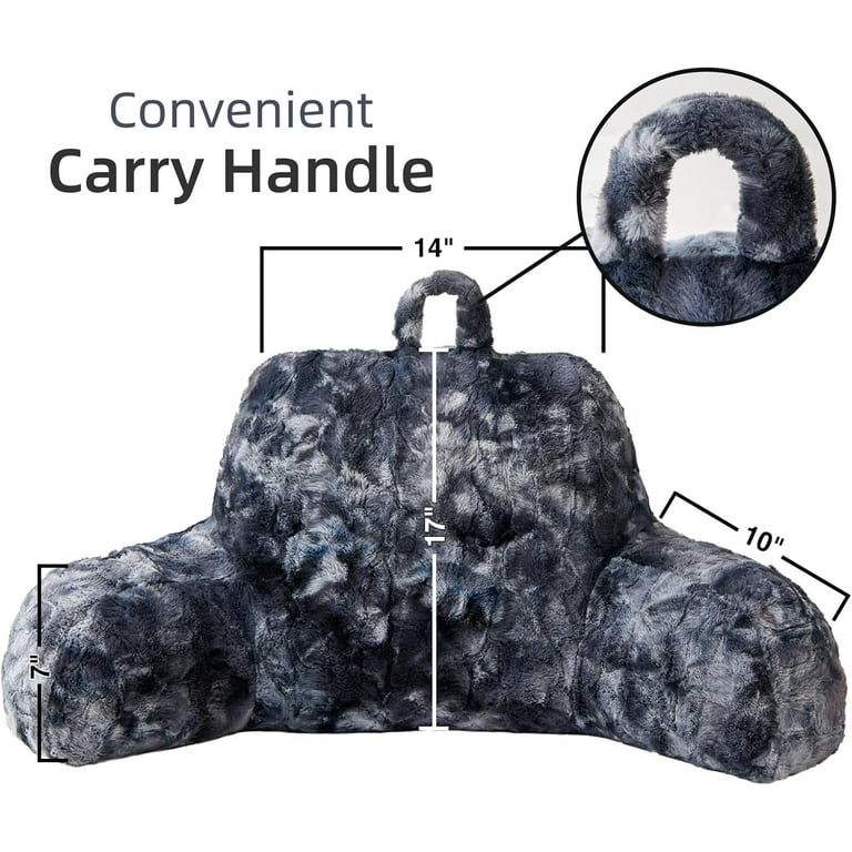 A Nice Night Faux Fur Reading Pillow Bed Wedge Large Adult Children Backrest Arms Back Support Sitting Bed Couch Bedrest Tie Dyed Gray