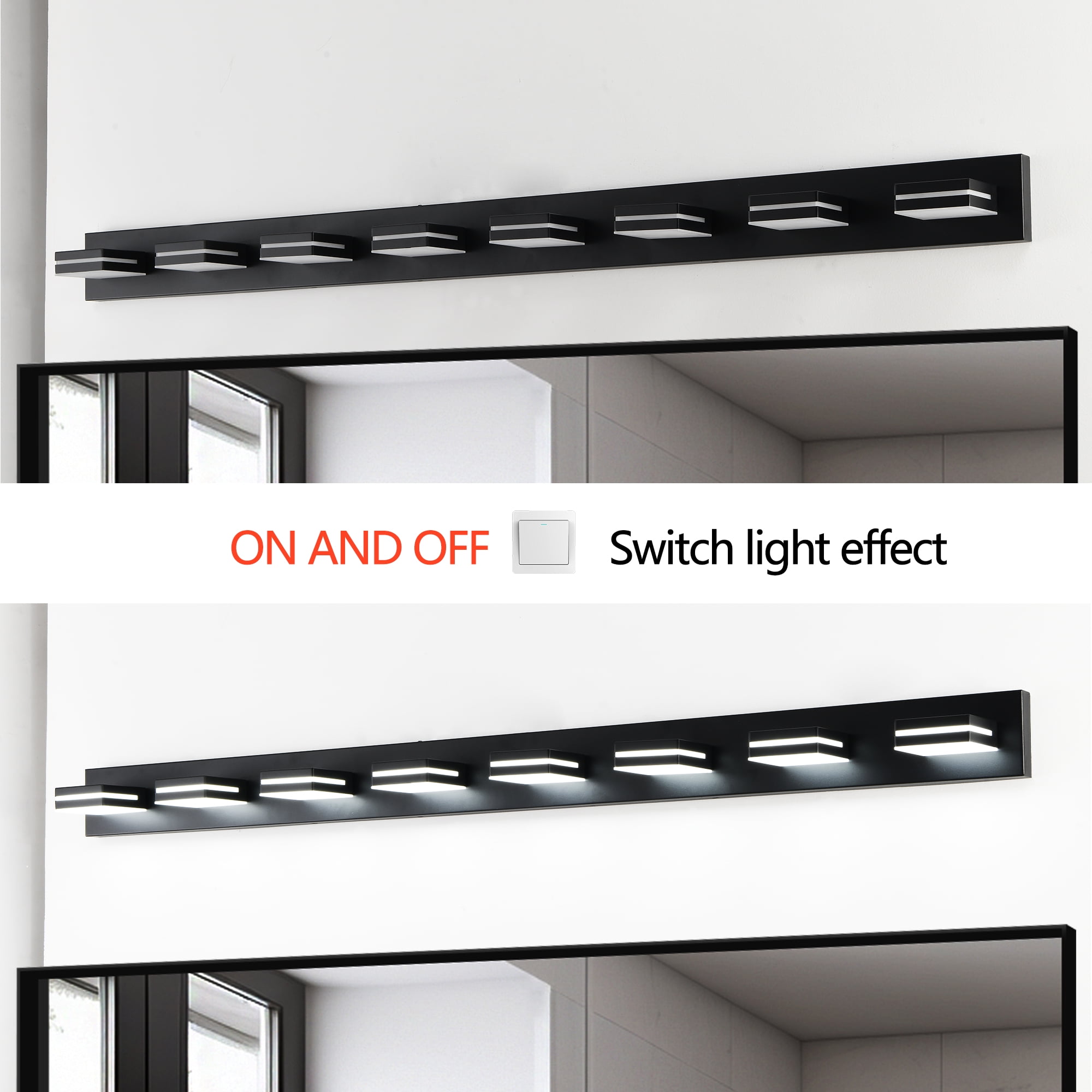 8-Light Modern Black LED Bathroom Vanity Light, Wall Mount Mirror Lighting Fixture, Energy Efficient, Sleek Minimalist Design for Bathroom, Bedroom and Powder Room