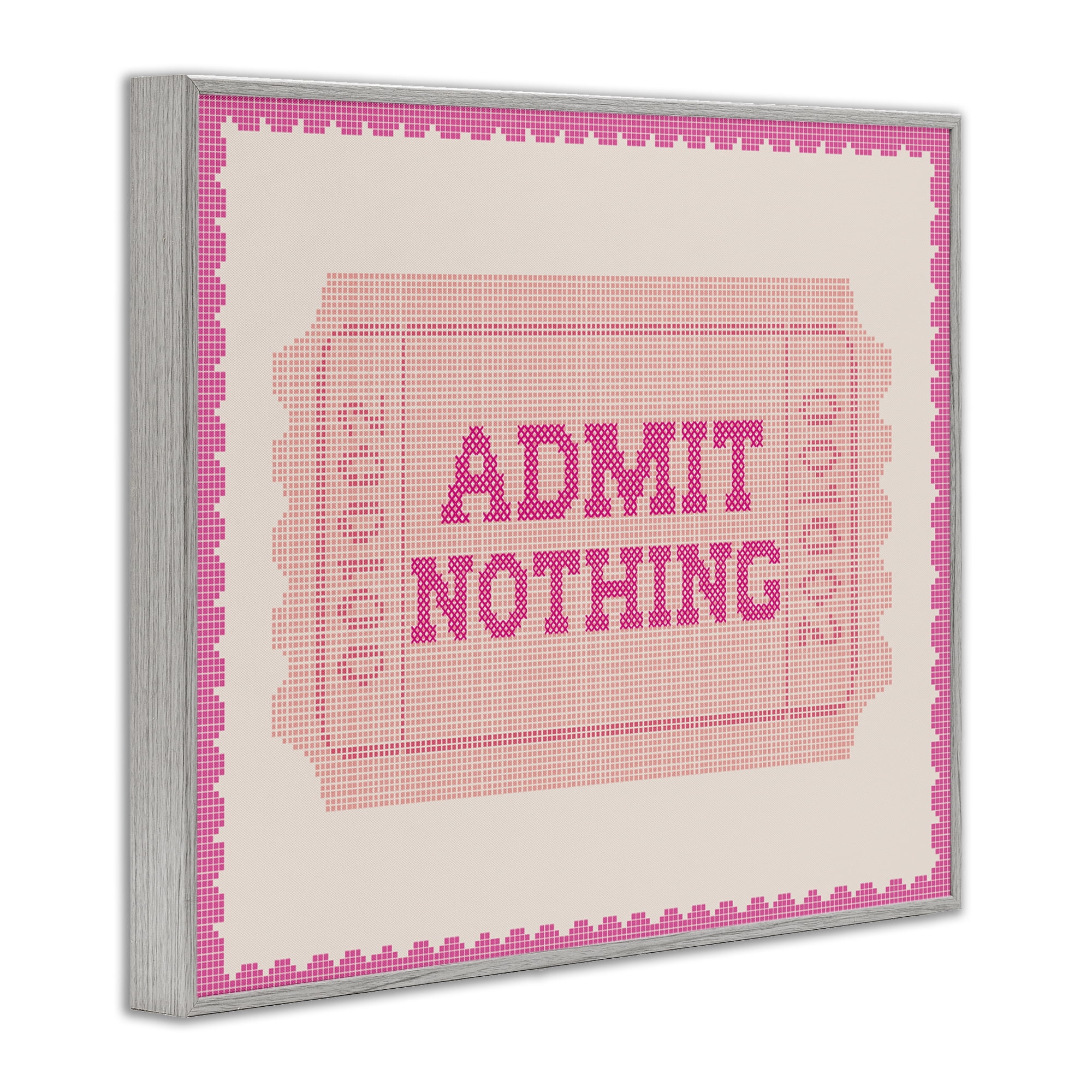 Stupell Industries Admit Nothing Retro Pink Ticket Gray Framed Giclee Art, design by Lil' Rue