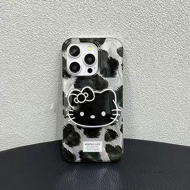 Color Leopard Hello Kitty Grip Tok Holder Étui Rigide pour iPhone 16 15 Pro 14 Plus 13 Pro Max 12 Mini 11 X TP 7 4 7 Plus 8 Plus