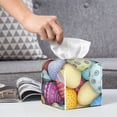 thumbnail image 5 of Uemuo Colorful Easter Eggs Tissue Box Cover Holder, Square with Bottom Belt - PVC Leather Decorative Organizer for Tabletop, Bathroom, Car, Office, 5 of 8