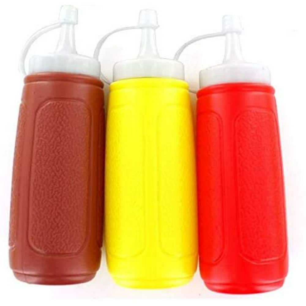 3 pc Squeezable Picnic Condiment 8 oz. Squeeze Dispenser Storage Bottles Great for Ketchup