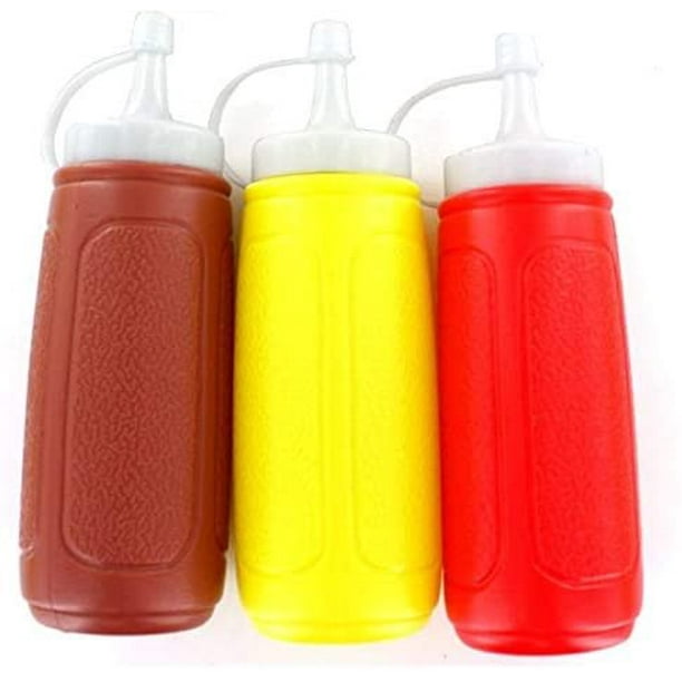 3 pc Squeezable Picnic Condiment 8 oz. Squeeze Dispenser Storage