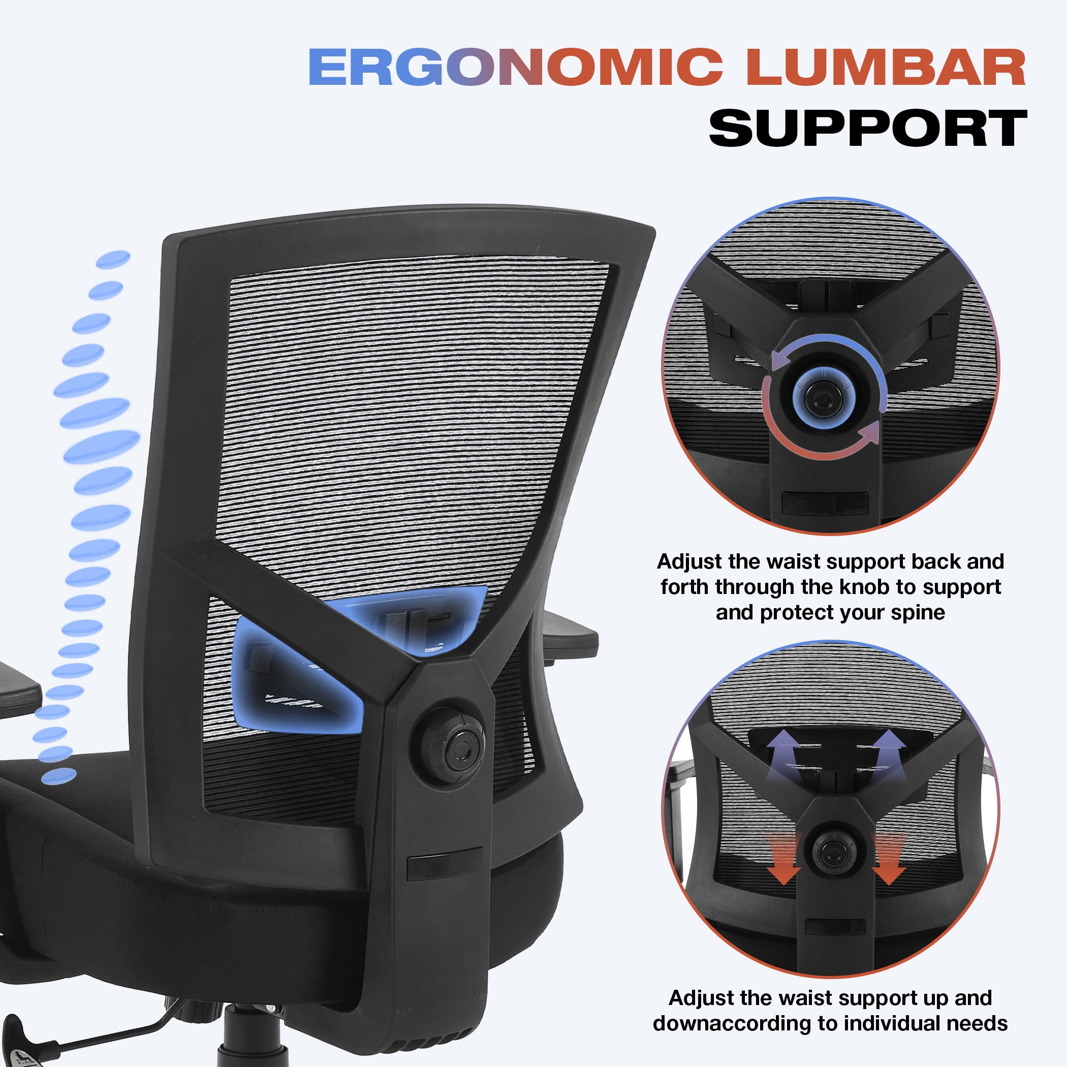 Office Chair 600lbs with Lumbar Support for Eight Hour Daily Work Ergonomic Mesh Desk Chair Widen 3D Cushion for Reading, Gaming
