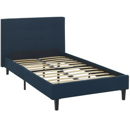 Modern Contemporary Urban Design Bedroom Twin Size Platform Bed Frame, Navy Blue, Fabric Wood