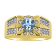 thumbnail image 1 of RYLOS Men's Rings Yellow Gold Plated Silver Designer Starburst 7MM Round Gemstone & Diamond Ring Blue Topaz December  Size 11, 1 of 7