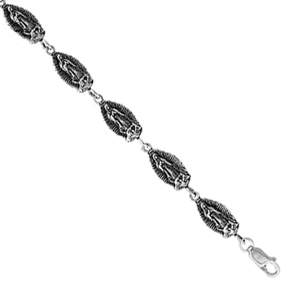 925 Sterling Silver Solid Italian Our Lady of Guadalupe Charm Bracelet 8mm