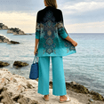 thumbnail image 3 of Textilo 3 Piece Travel Outfits for Women Open Front 3/4 Sleeve Floral Cardigan Sleeveless Tank Tops Wide Leg Pants Sets Business Casual Sets,Cyan XL, 3 of 5